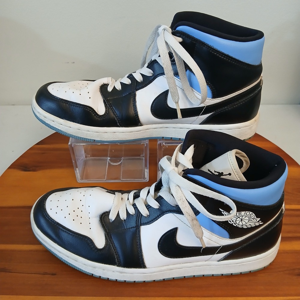 Nike Air Jordan 1 Mid University Blue Women 10 Black White Sneakers BQ6472-102